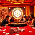 Xocdia88 poker chips feature prominently on an elegant casino table surrounded by enthusiastic players immersed in gaming.